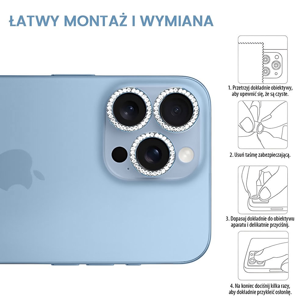 Luksusowa diamentowa osłona obiektywów, szkło na aparat iPhone 13 Pro Max, niebieskie