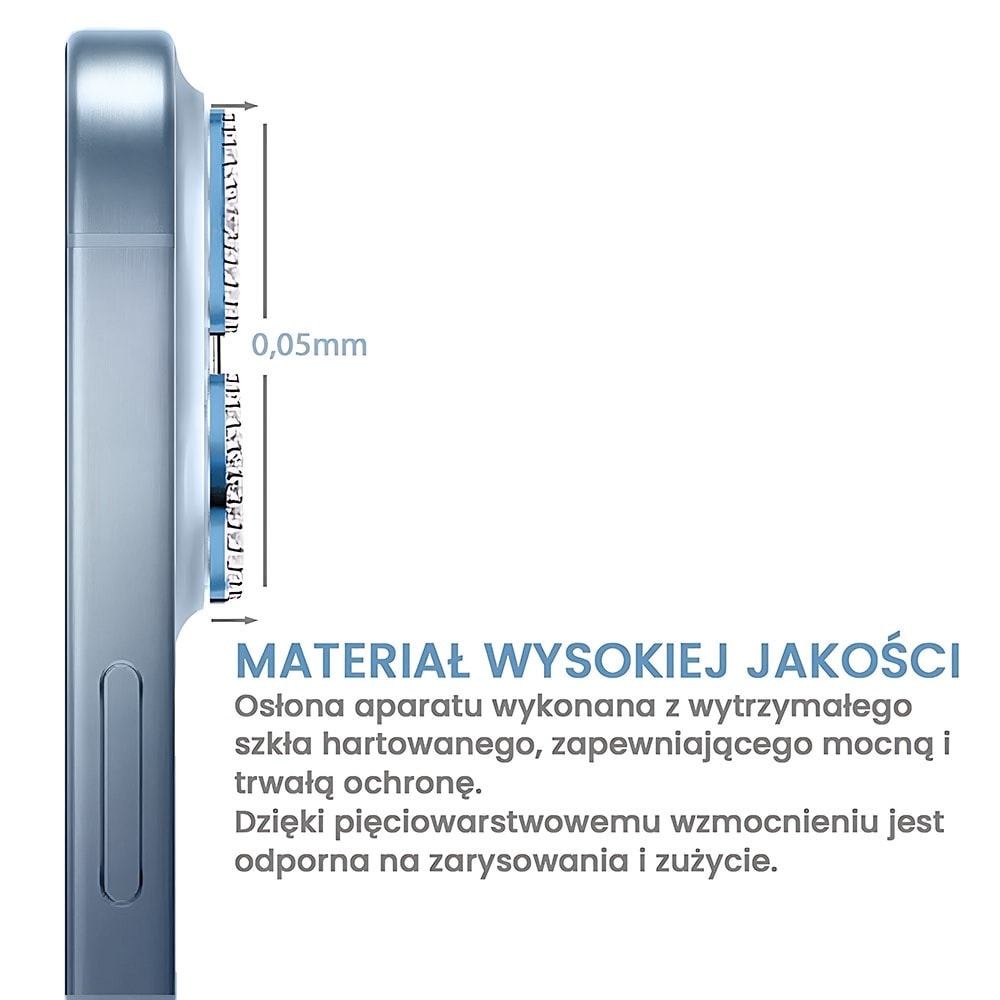 Luksusowa diamentowa osłona obiektywów, szkło na aparat iPhone 13 Pro Max, niebieskie