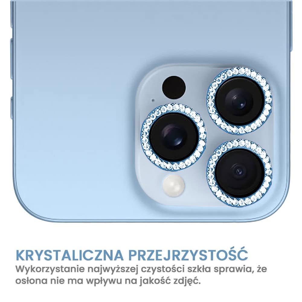 Luksusowa diamentowa osłona obiektywów, szkło na aparat iPhone 13 Pro Max, niebieskie