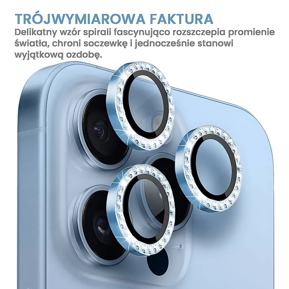 Luksusowa diamentowa osłona obiektywów, szkło na aparat iPhone 13 Pro Max, niebieskie