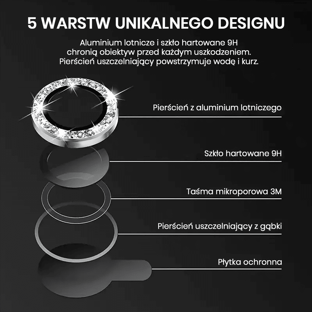 Luksusowa diamentowa osłona obiektywów, szkło na aparat iPhone 15 Pro Max, srebrna