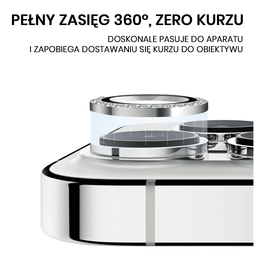 Luksusowa diamentowa osłona obiektywów, szkło na aparat iPhone 14 Pro, srebrna