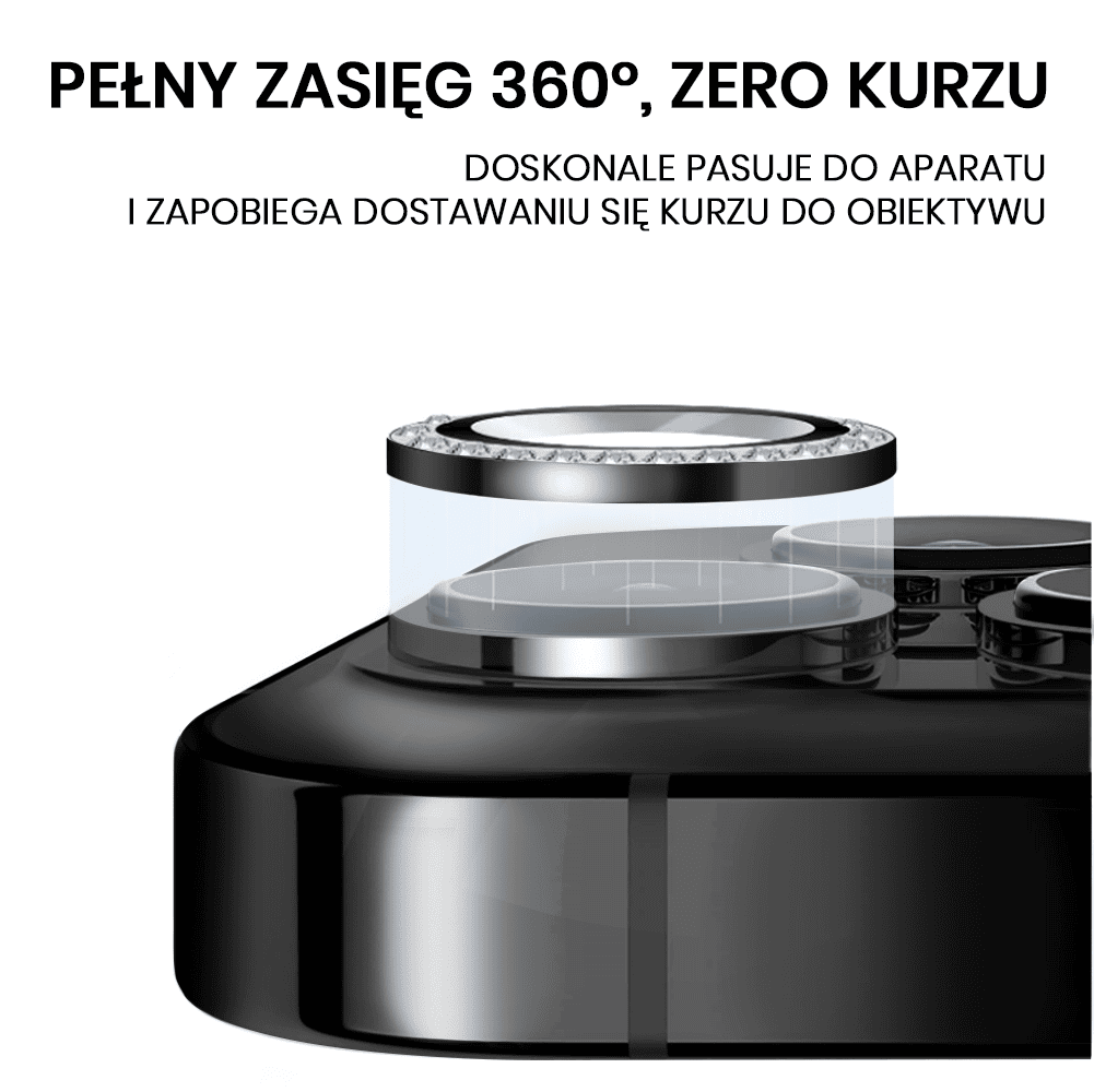 Luksusowa diamentowa osłona obiektywów, szkło na aparat iPhone 15 Pro Max, czarna