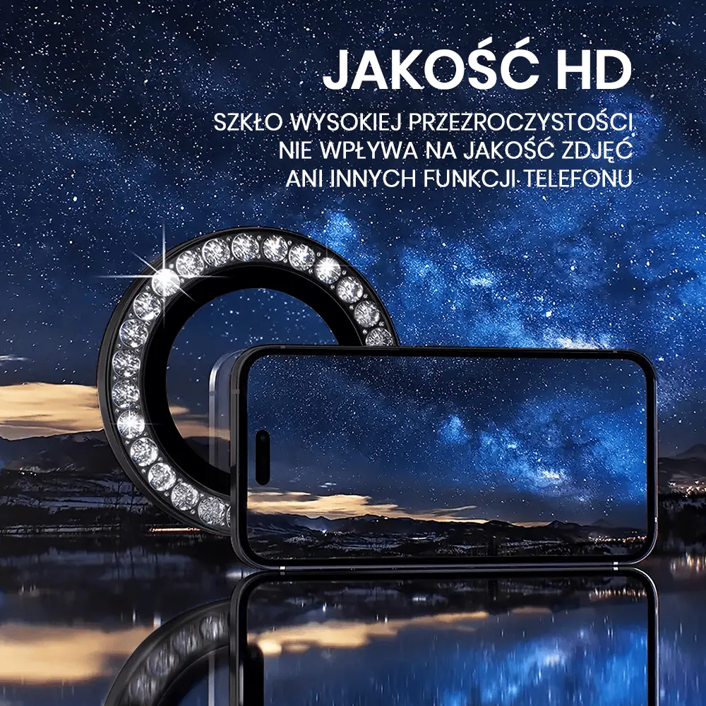 Luksusowa diamentowa osłona obiektywów, szkło na aparat iPhone 15 Pro Max, czarna