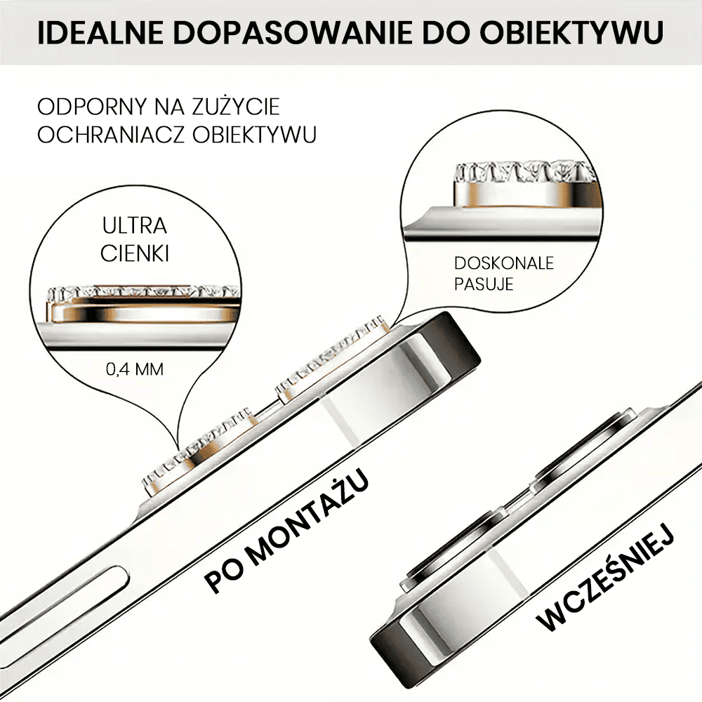 Luksusowa diamentowa osłona obiektywów, szkło na aparat iPhone 15 Pro Max, złota