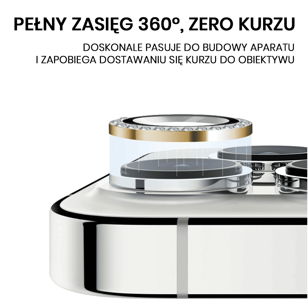 Luksusowa diamentowa osłona obiektywów, szkło na aparat iPhone 15 Pro Max, złota