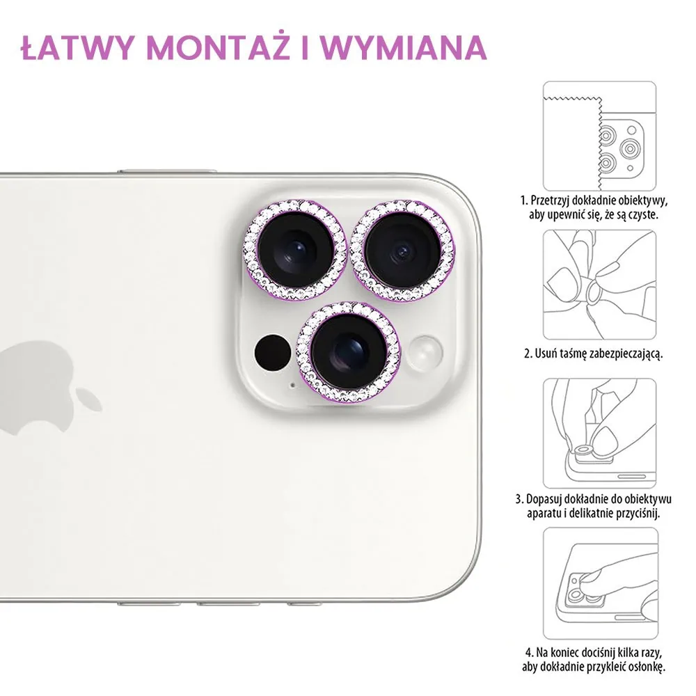 Luksusowa diamentowa osłona obiektywów, szkło na aparat iPhone 16 Pro Max, różowa