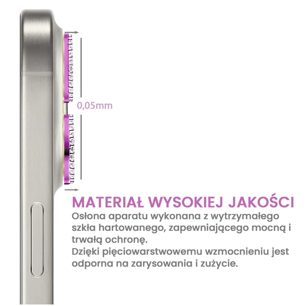 Luksusowa diamentowa osłona obiektywów, szkło na aparat iPhone 16 Pro Max, różowa