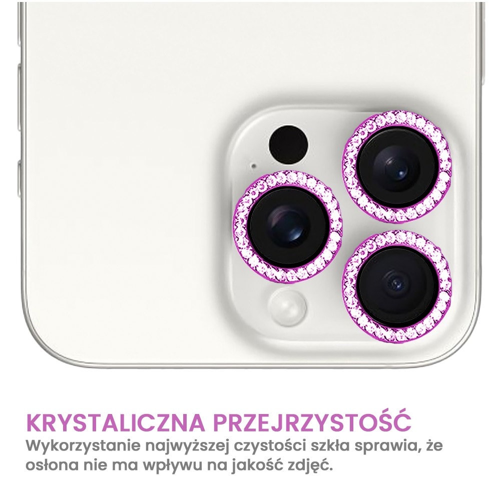 Luksusowa diamentowa osłona obiektywów, szkło na aparat iPhone 16 Pro Max, różowa