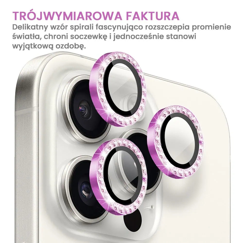 Luksusowa diamentowa osłona obiektywów, szkło na aparat iPhone 16 Pro Max, różowa