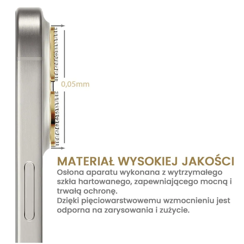 Luksusowa diamentowa osłona obiektywów, szkło na aparat iPhone 16 Pro, złota
