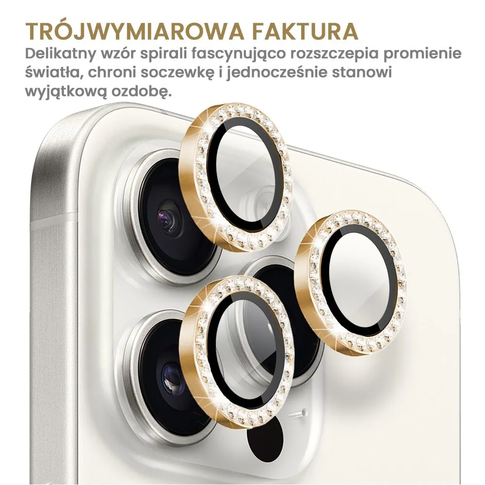 Luksusowa diamentowa osłona obiektywów, szkło na aparat iPhone 16 Pro, złota