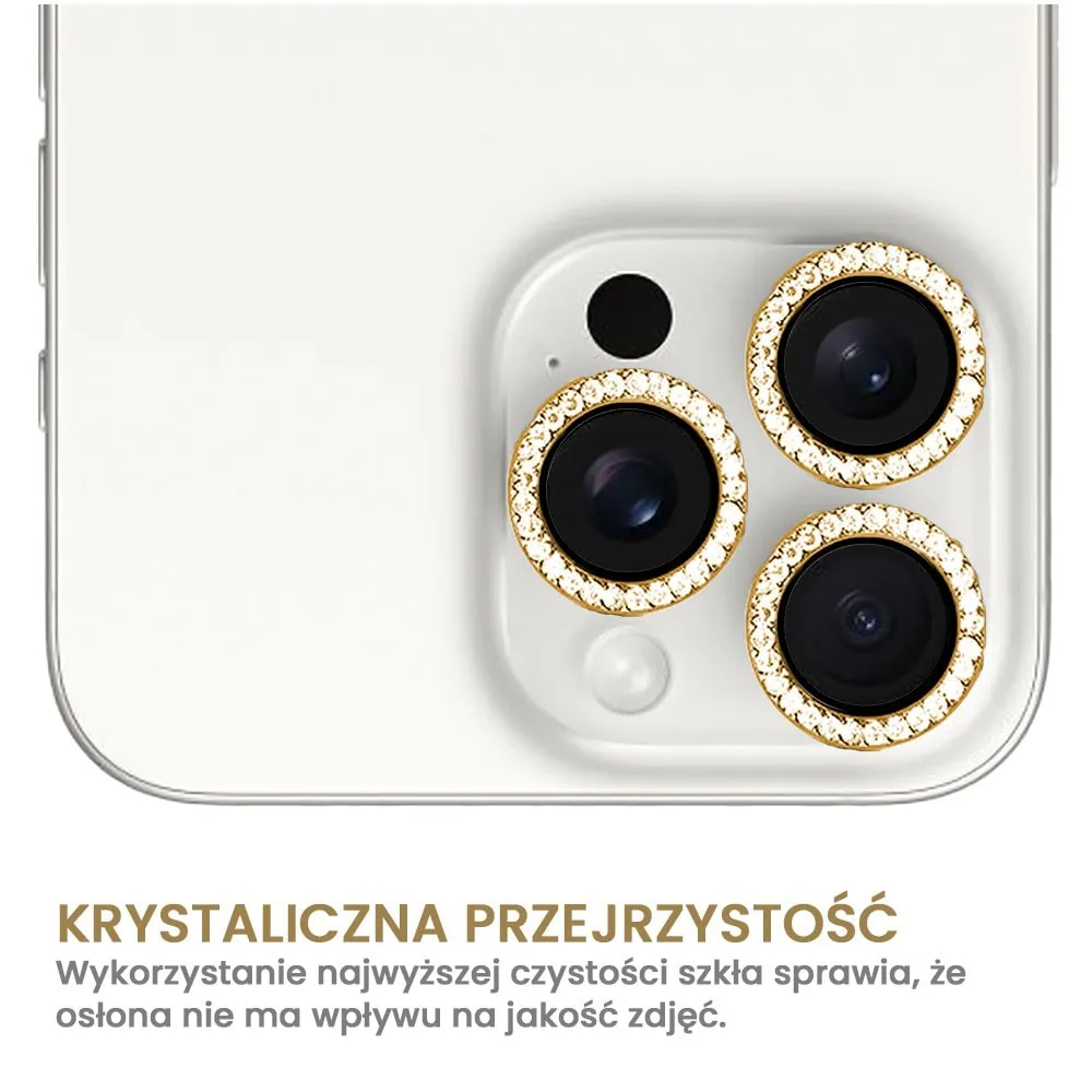 Luksusowa diamentowa osłona obiektywów, szkło na aparat iPhone 16 Pro, złota