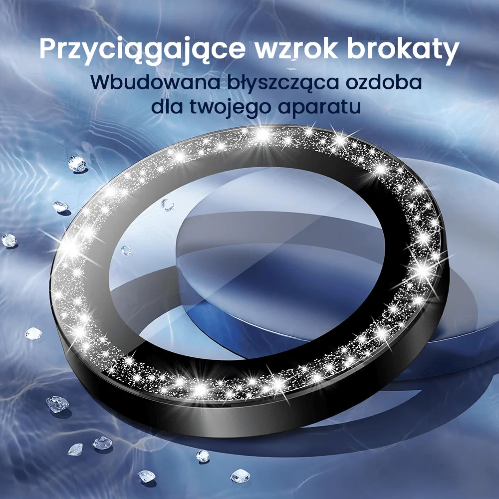Luksusowa diamentowa osłona obiektywów, szkło na aparat iPhone 16, czarna