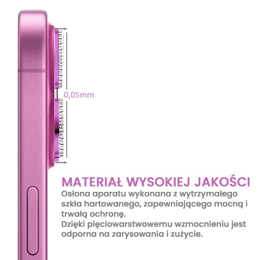 Luksusowa diamentowa osłona obiektywów, szkło na aparat iPhone 16 Plus, różowa