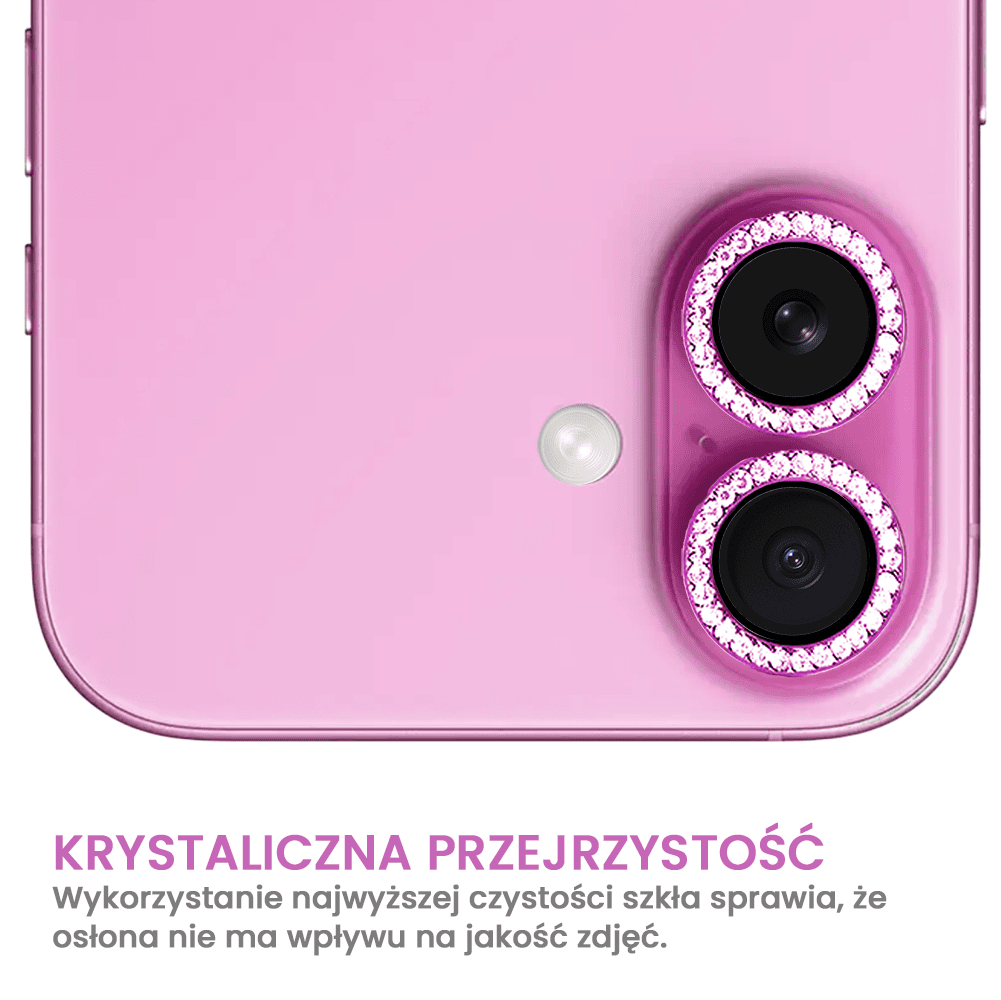 Luksusowa diamentowa osłona obiektywów, szkło na aparat iPhone 16 Plus, różowa