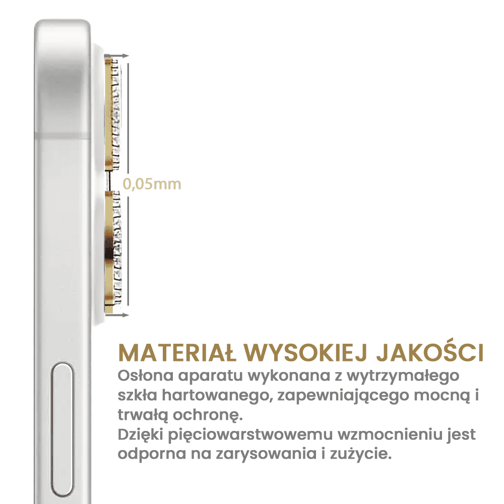 Luksusowa diamentowa osłona obiektywów, szkło na aparat iPhone 16 Plus, złota