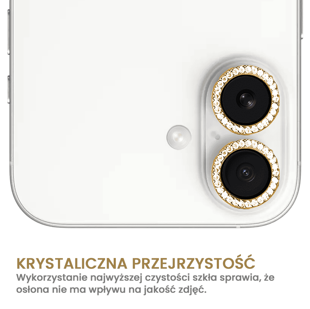 Luksusowa diamentowa osłona obiektywów, szkło na aparat iPhone 16 Plus, złota