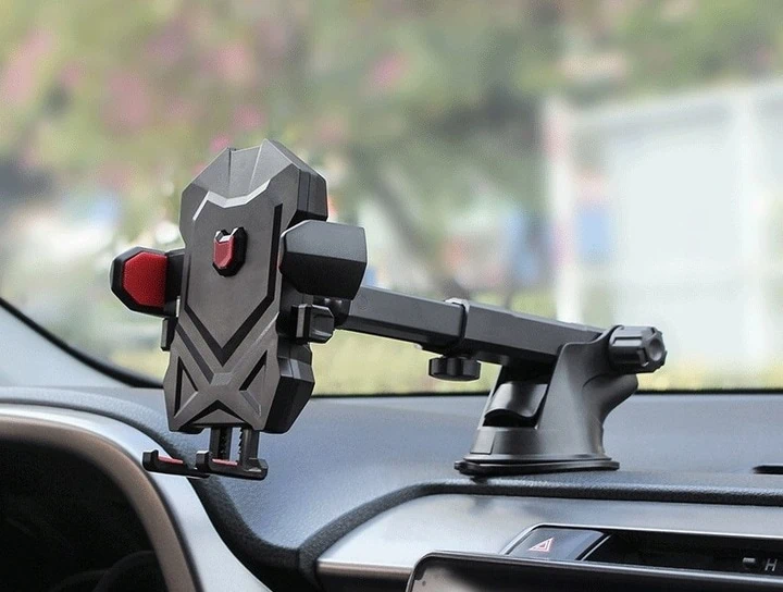 Uchwyt samochodowy z ramionami na szybę i deskę rozdzielczą, czarny