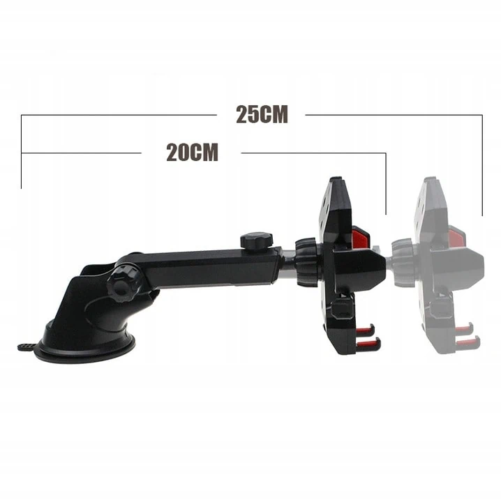 Uchwyt samochodowy z ramionami na szybę i deskę rozdzielczą, czarny