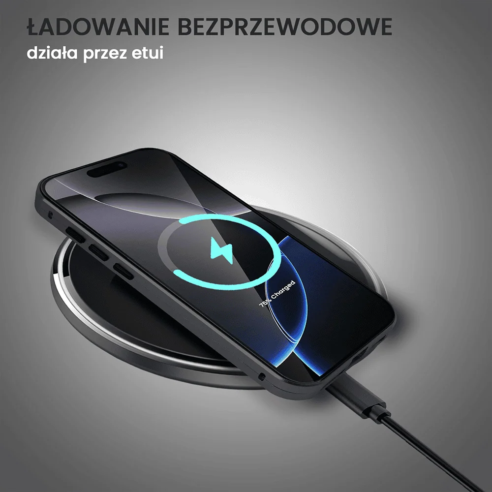 Obudowa do iPhone 16 Pro Max podwójna szyba i aluminium 360° przód + tył magnetyczna, czarna