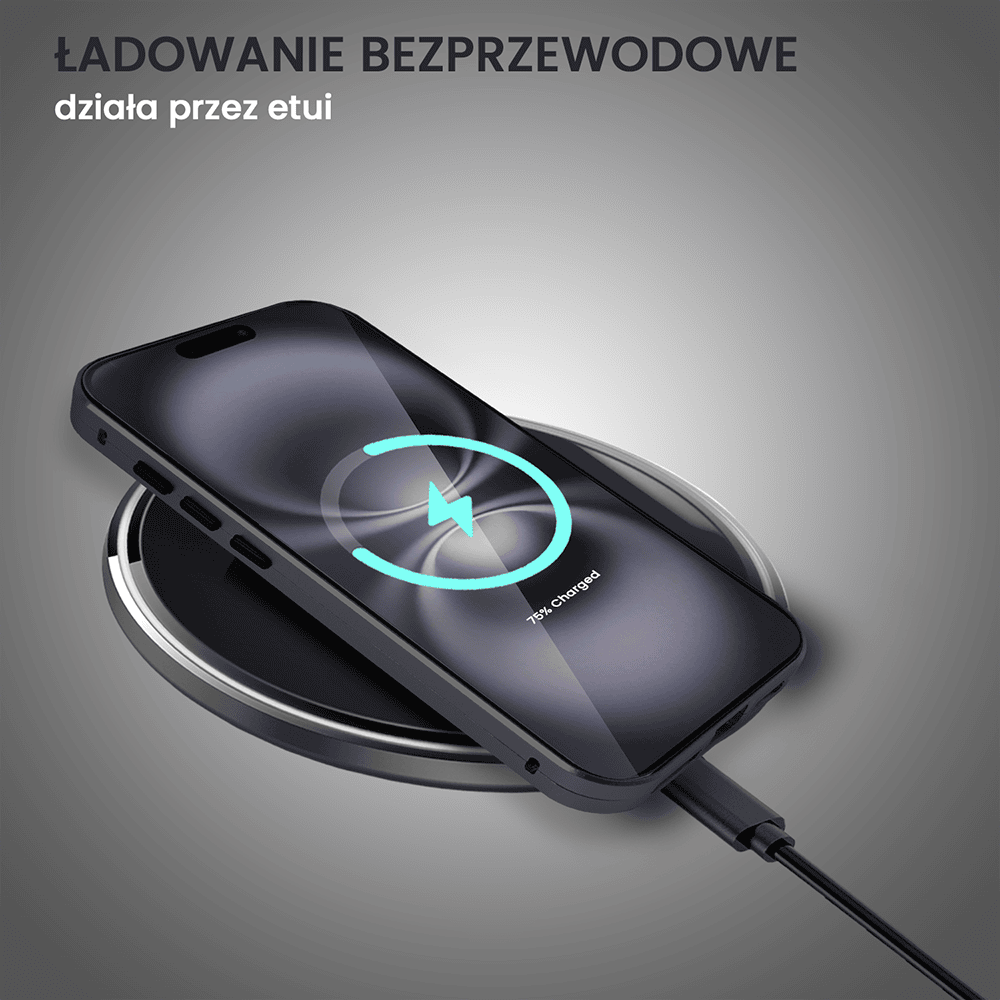 Obudowa do iPhone 16 Plus podwójna szyba i aluminium 360° przód + tył magnetyczna, czarna