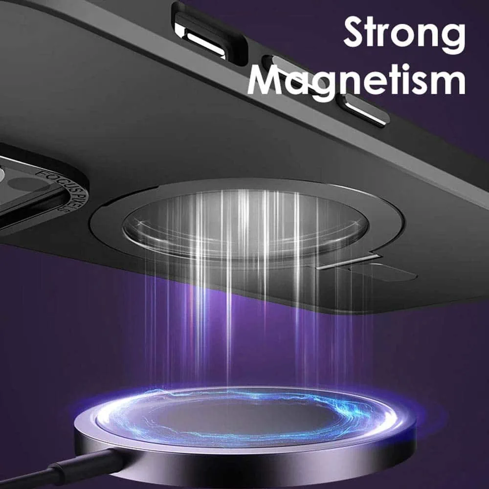 Etui do iPhone 14 Pro Metal Cam MagSafe Stand z podstawką, twarde, półprzeźroczyste, czarne