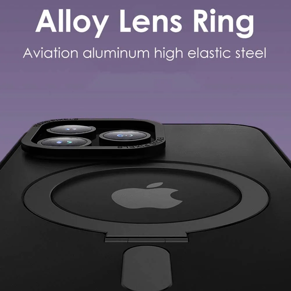 Etui do iPhone 14 Pro Metal Cam MagSafe Stand z podstawką, twarde, półprzeźroczyste, czarne