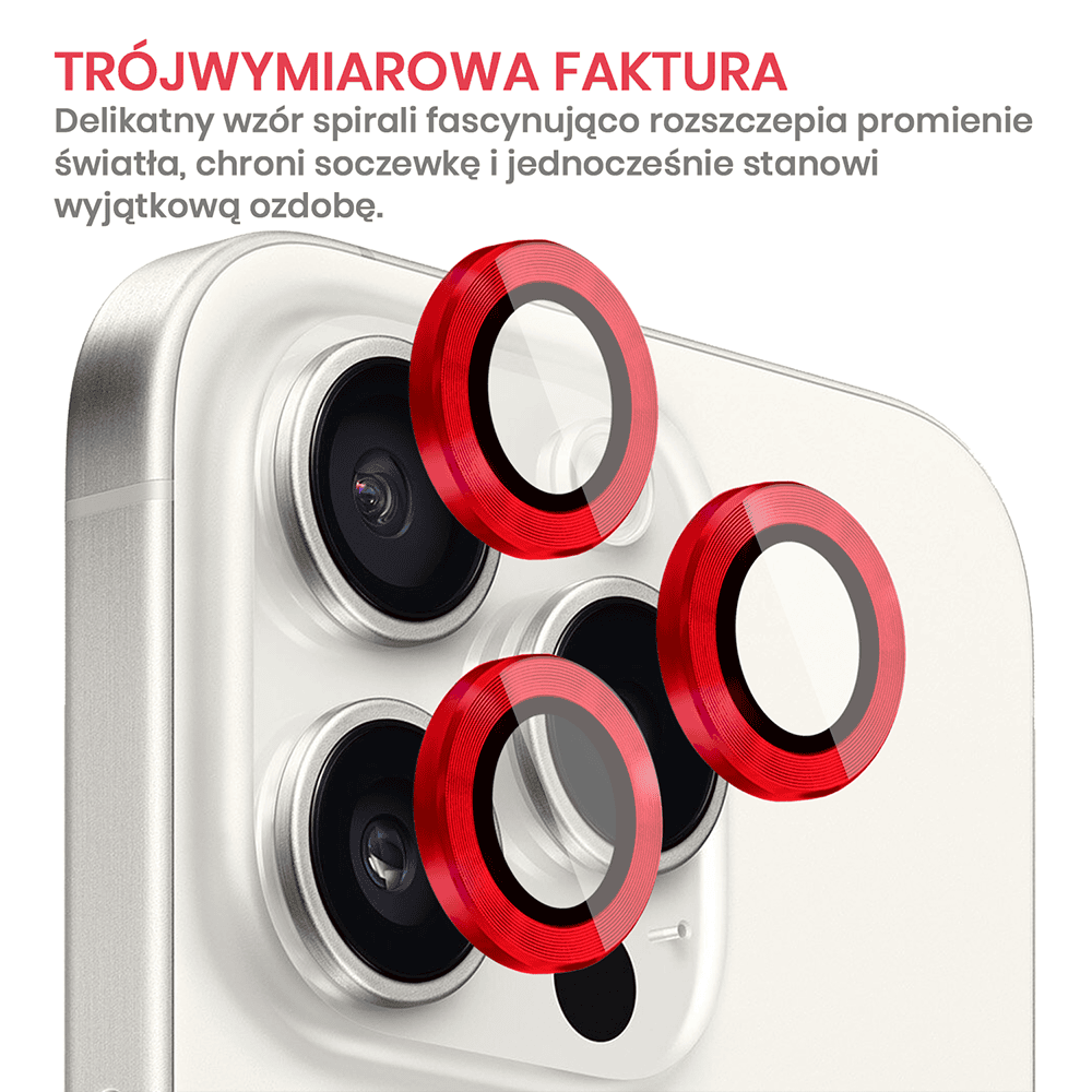 Metalowa osłona obiektywów szkło na aparat iPhone 16 Pro Max, czerwone