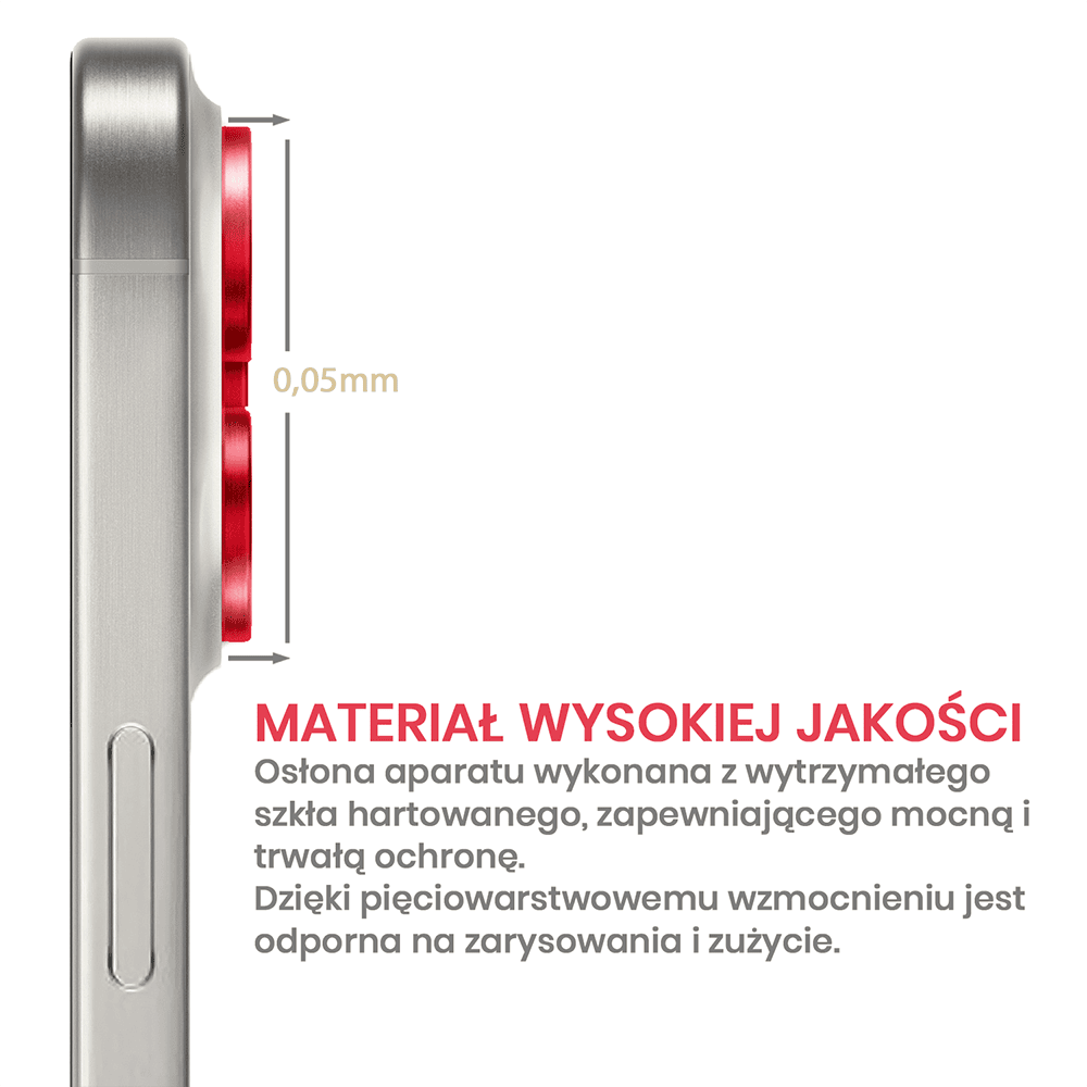 Metalowa osłona obiektywów szkło na aparat iPhone 16 Pro Max, czerwone