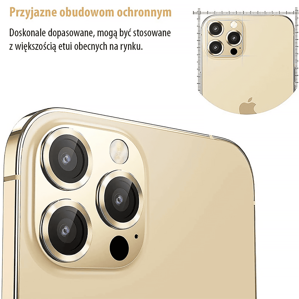 Metalowa osłona obiektywów szkło na aparat iPhone 13 Pro Max złote