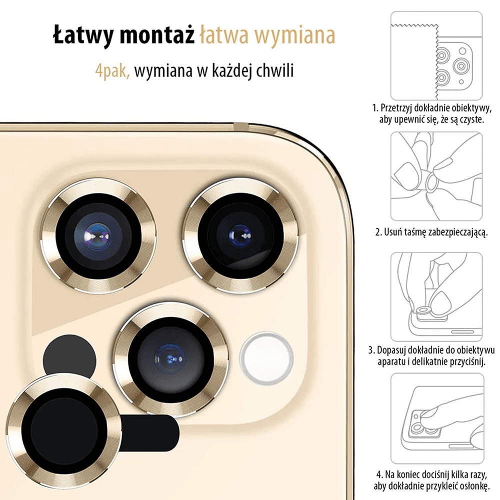 Metalowa osłona obiektywów szkło na aparat iPhone 13 Pro Max złote