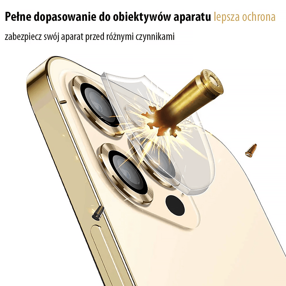 Metalowa osłona obiektywów szkło na aparat iPhone 13 Pro Max złote
