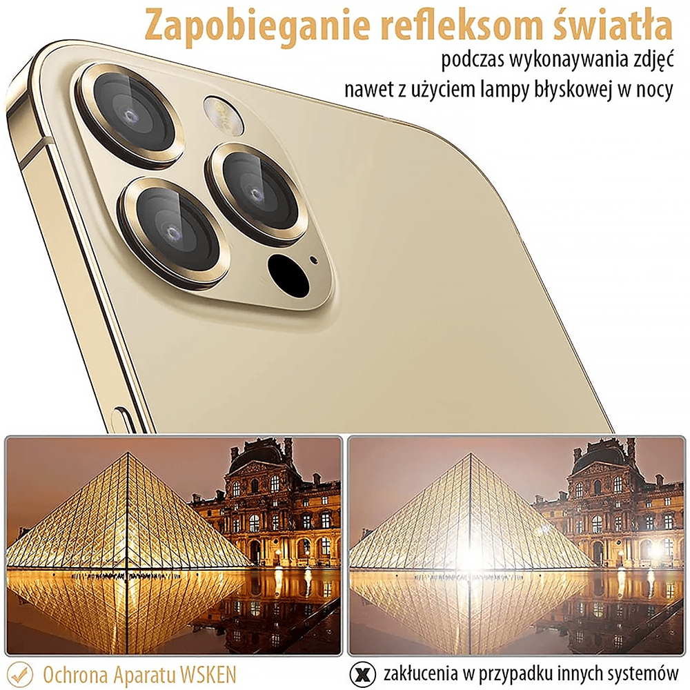 Metalowa osłona obiektywów szkło na aparat iPhone 13 Pro Max złote