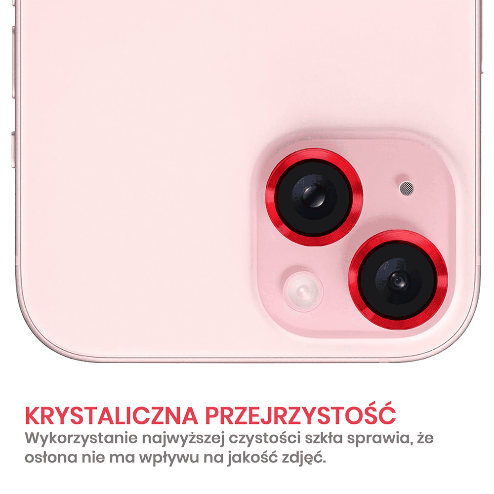 Metalowa osłona obiektywów szkło na aparat iPhone 15 Plus, czerwona