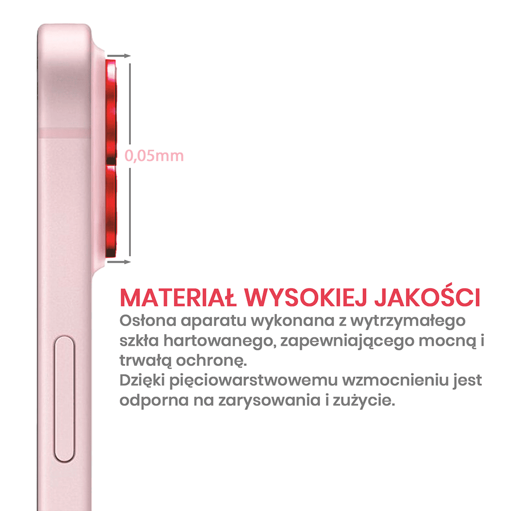 Metalowa osłona obiektywów szkło na aparat iPhone 15 Plus, czerwona