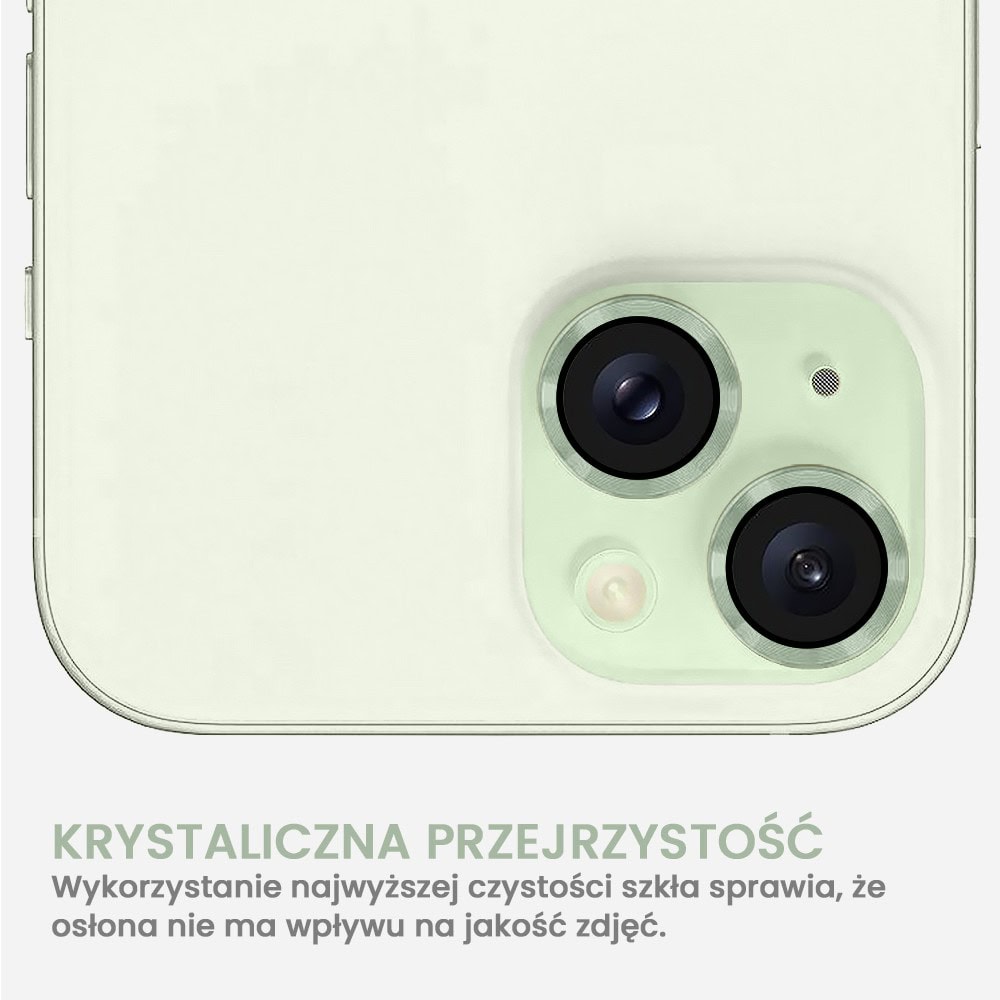 Metalowa osłona obiektywów szkło na aparat iPhone 15, jasna zieleń