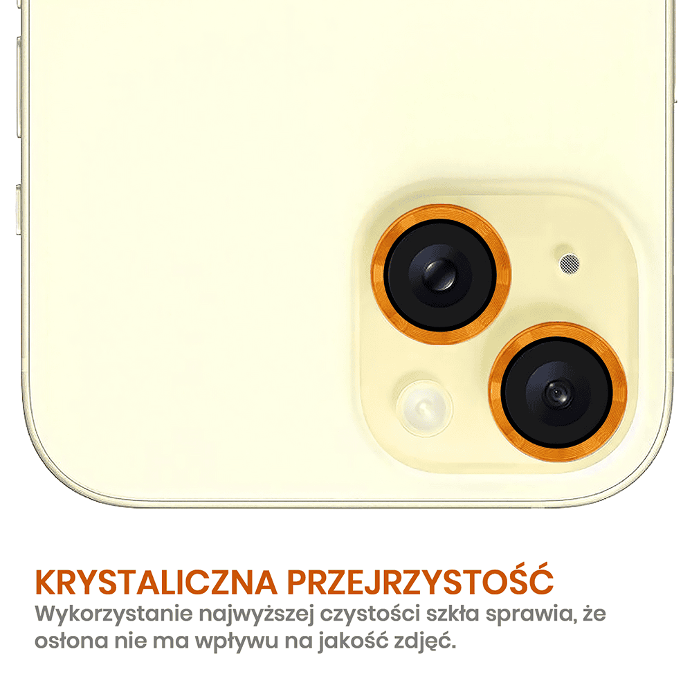 Metalowa osłona obiektywów szkło na aparat iPhone 15, pomarańczowa