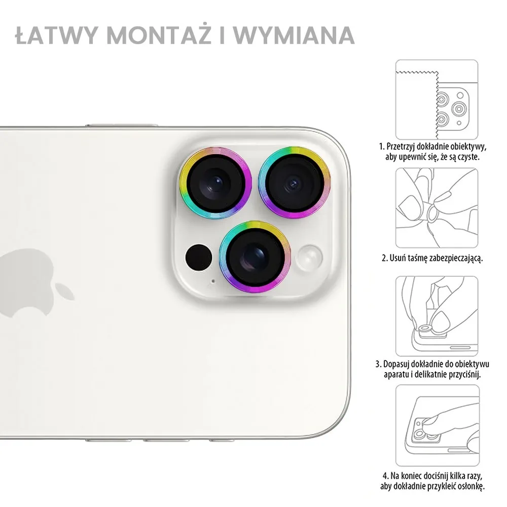 Metalowa osłona obiektywów szkło na aparat iPhone 15 Pro Max, kameleon