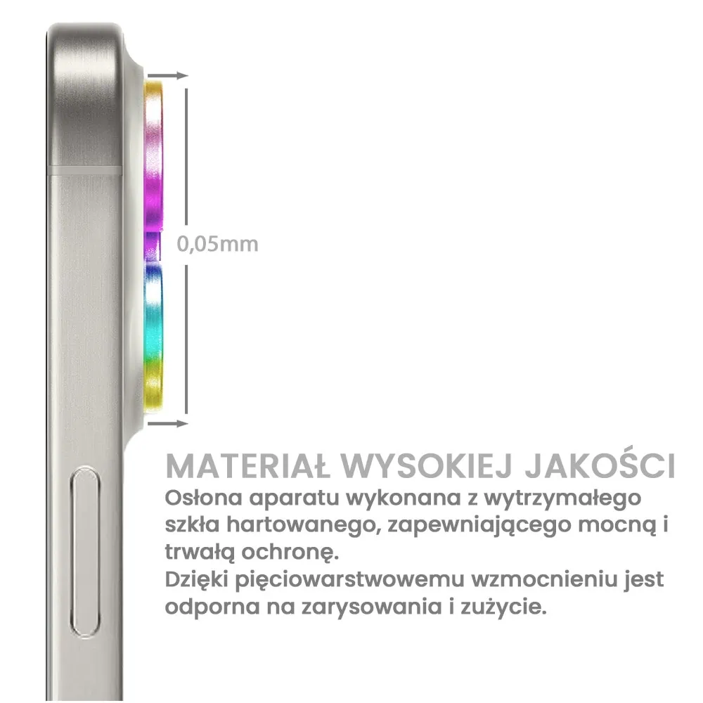 Metalowa osłona obiektywów szkło na aparat iPhone 15 Pro Max, kameleon