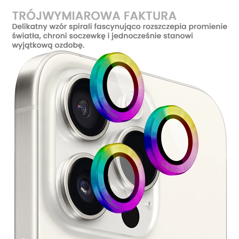 Metalowa osłona obiektywów szkło na aparat iPhone 15 Pro Max, kameleon