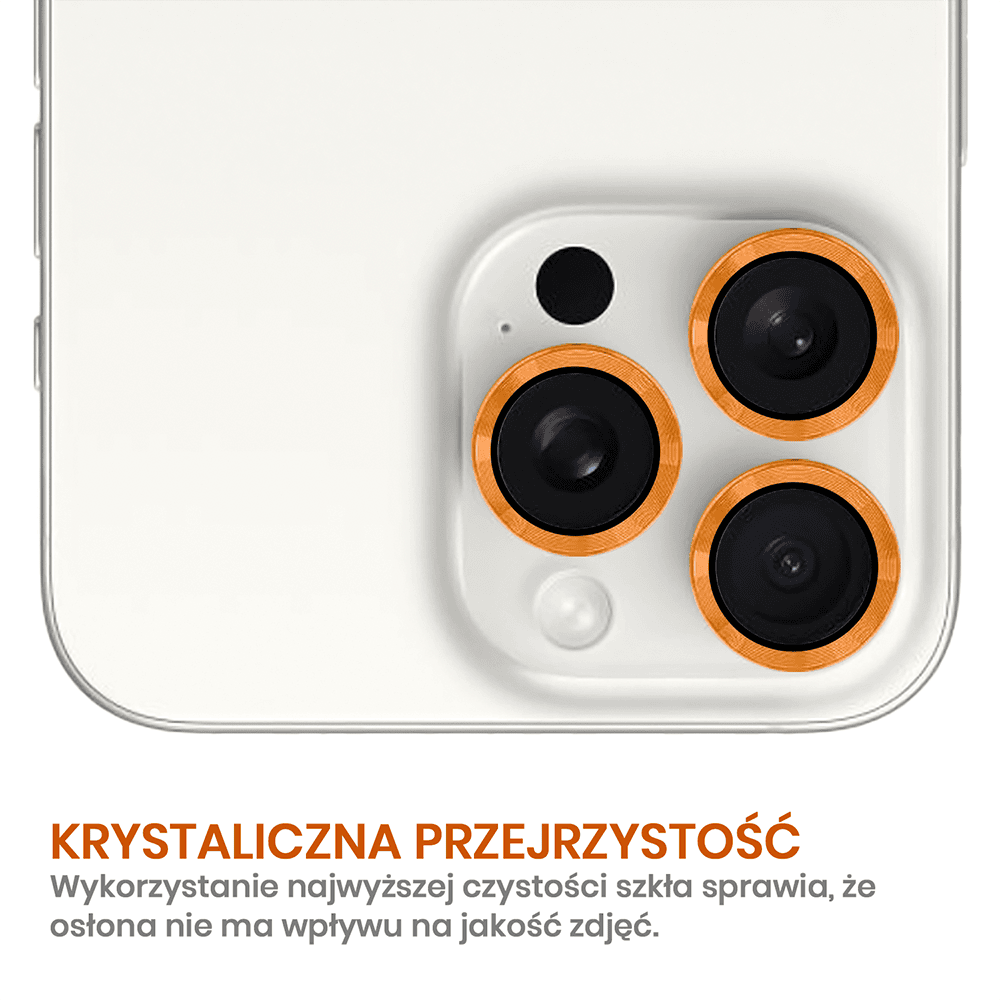 Metalowa osłona obiektywów szkło na aparat iPhone 15 Pro Max, pomarańczowa