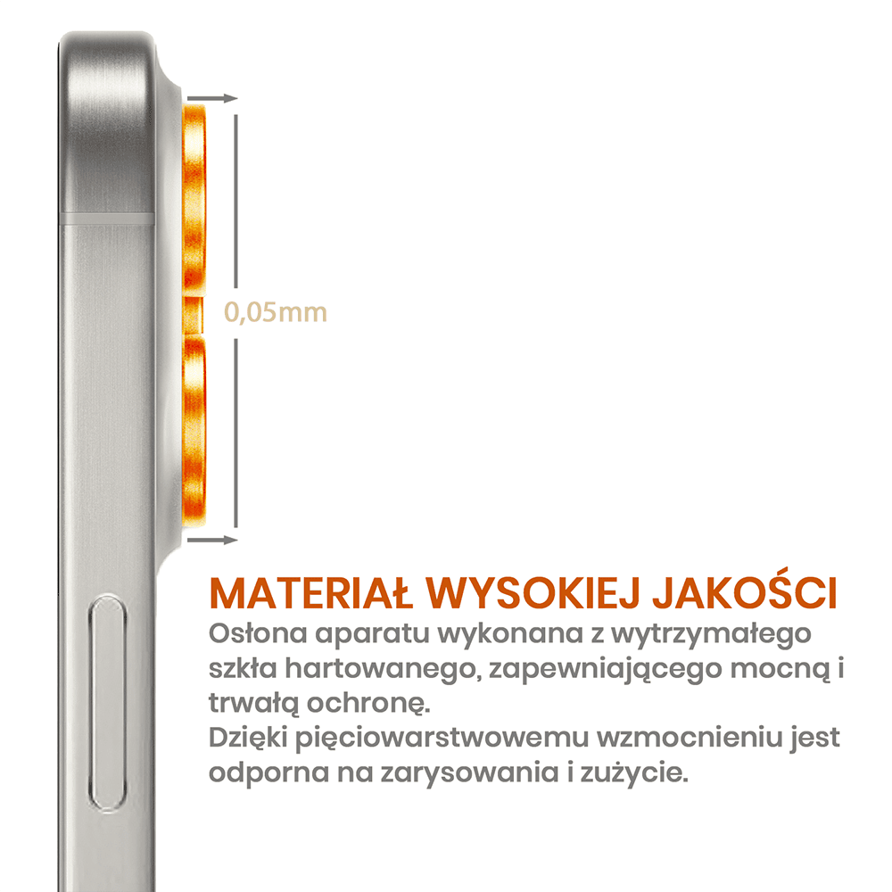 Metalowa osłona obiektywów szkło na aparat iPhone 15 Pro Max, pomarańczowa