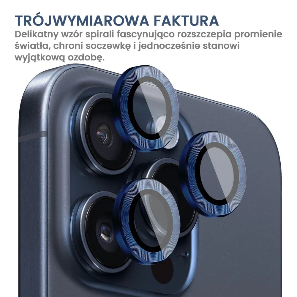 Metalowa osłona obiektywów szkło na aparat iPhone 16 Pro, tytanowe błękitne