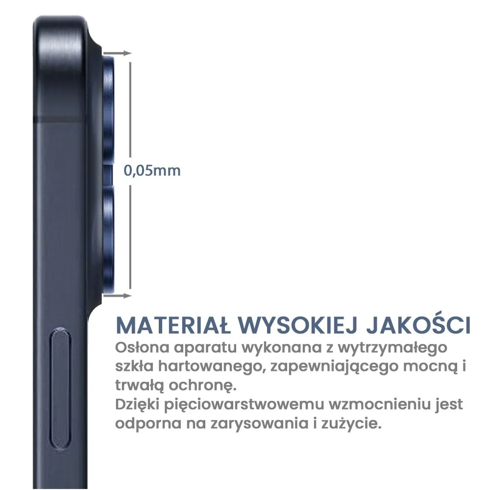 Metalowa osłona obiektywów szkło na aparat iPhone 16 Pro, tytanowe błękitne