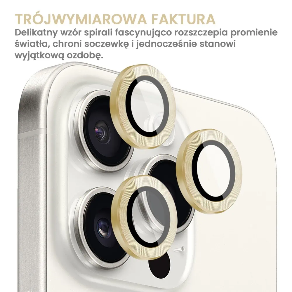 Metalowa osłona obiektywów szkło na aparat iPhone 15 Pro, złote