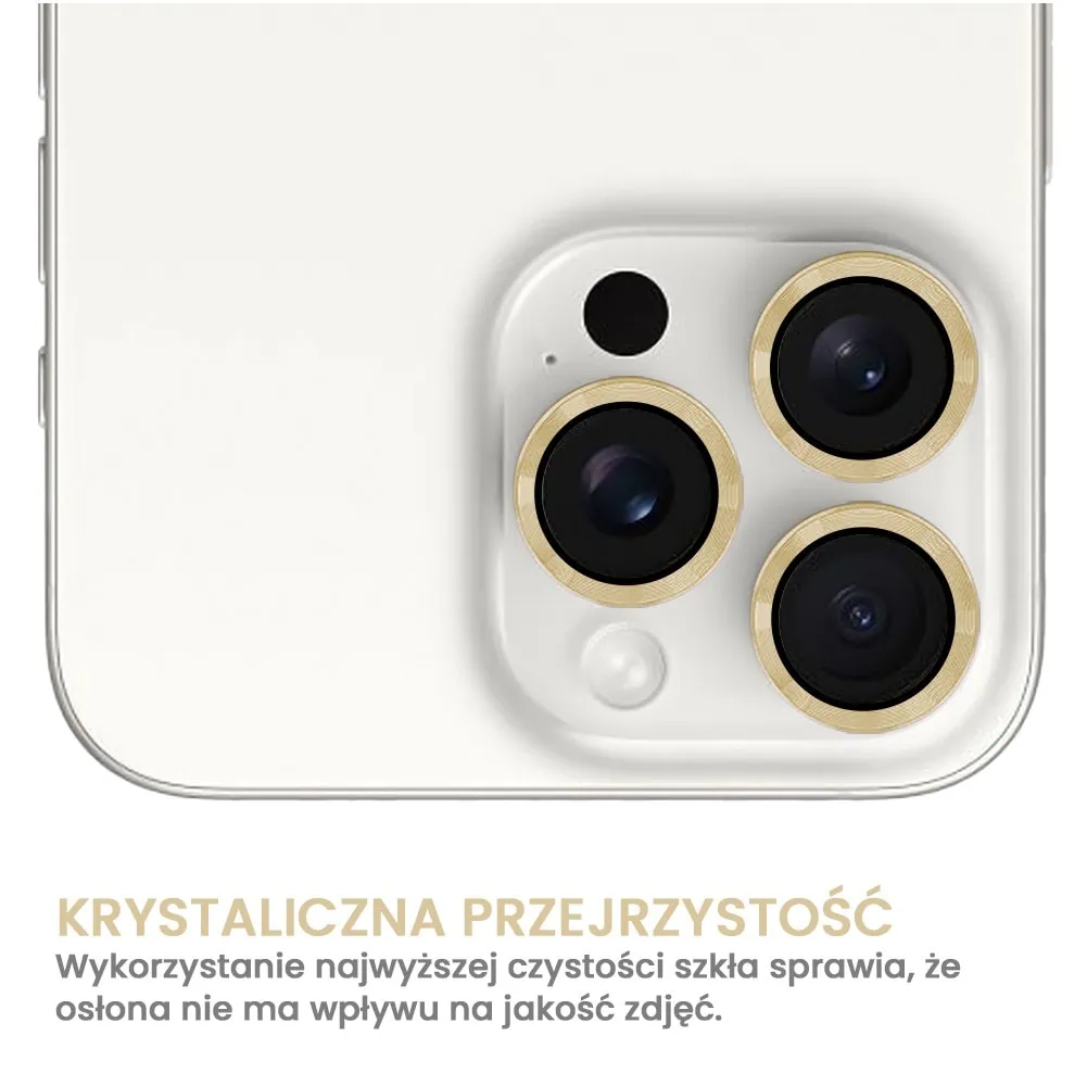 Metalowa osłona obiektywów szkło na aparat iPhone 15 Pro, złote