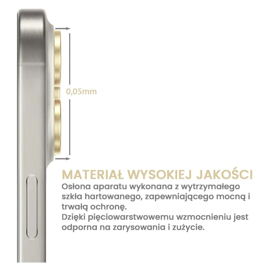 Metalowa osłona obiektywów szkło na aparat iPhone 15 Pro, złote