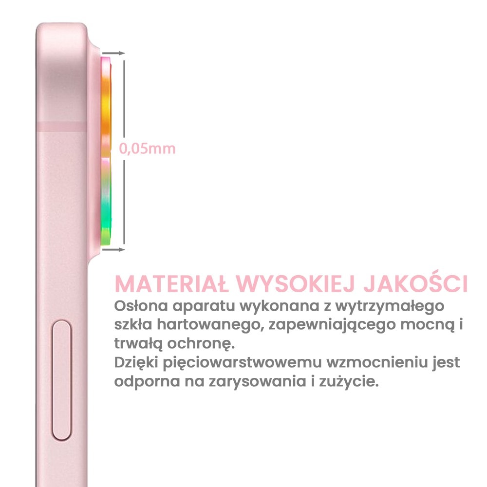 Metalowa osłona obiektywów szkło na aparat iPhone 15 Plus, kameleon