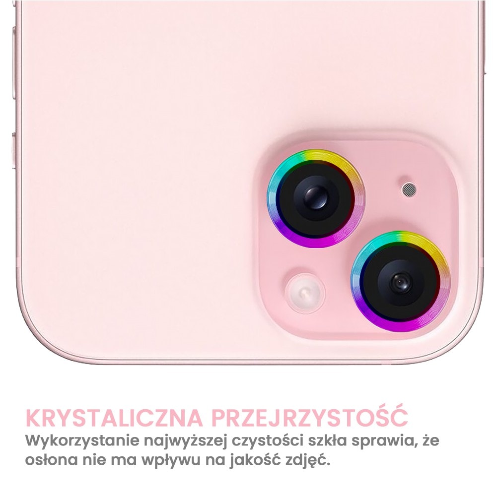 Metalowa osłona obiektywów szkło na aparat iPhone 15 Plus, kameleon